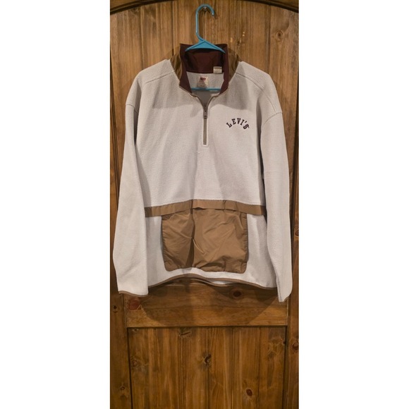 Levi's Tops - Levi's Sweatshirt Womens‎ Large Ivory Brown Fleece 1/4 Zip Relaxed Fit Pullover